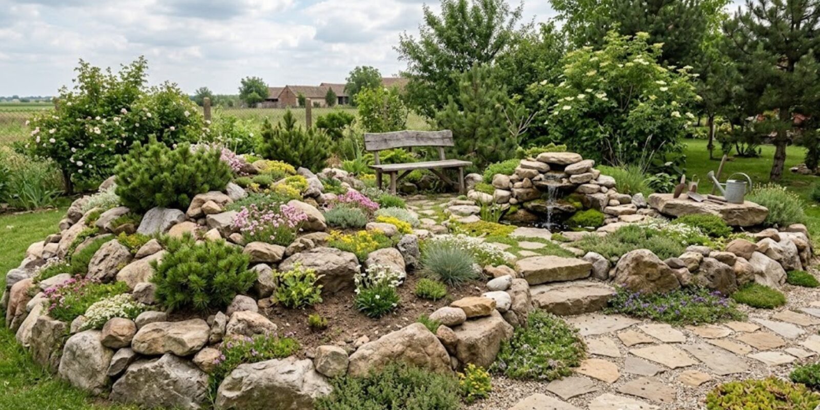 Steingarten anlegen Ideen mit Feldsteinen für eine naturnahe Gartengestaltung